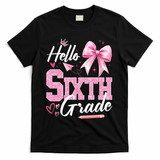 Hello Sixth 6th Grade First Day Of School Coquette Teacher Girl T-Shirt - Black