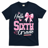 Hello Sixth 6th Grade First Day Of School Coquette Teacher Girl T-Shirt - Navy