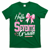 Hello Seventh 7th Grade First Day Of School Coquette Teacher T-Shirt - Green