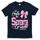 Hello Seventh 7th Grade First Day Of School Coquette Teacher T-Shirt - Navy