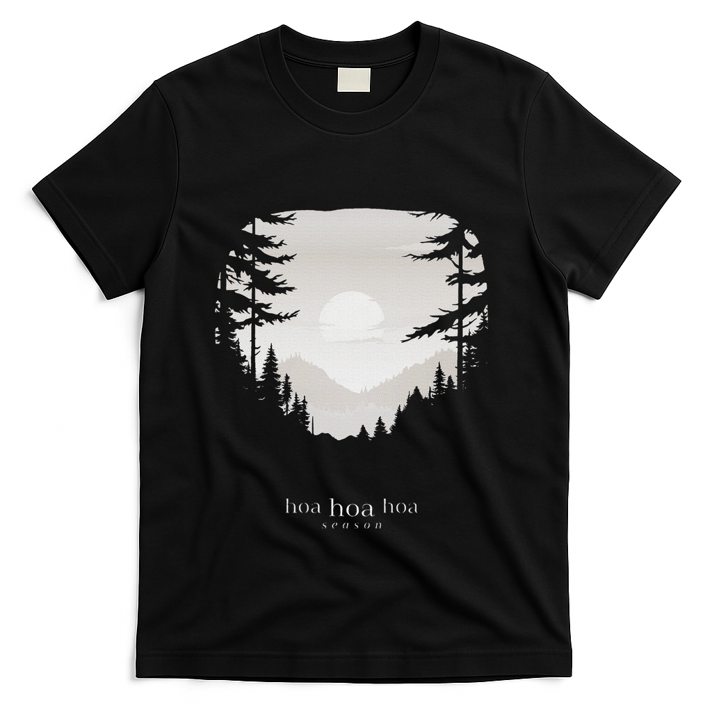Hoa Season Autumn Fall Mist Trendy Graphic T-Shirt - Black