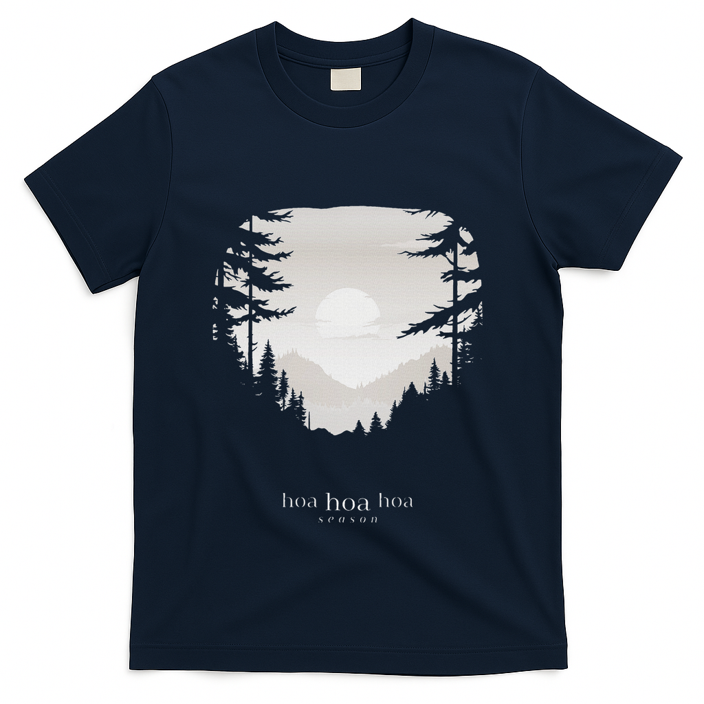 Hoa Season Autumn Fall Mist Trendy Graphic T-Shirt - Navy