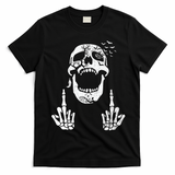 Halloween Skeleton Bones Middle Finger Skull T-Shirt - Black