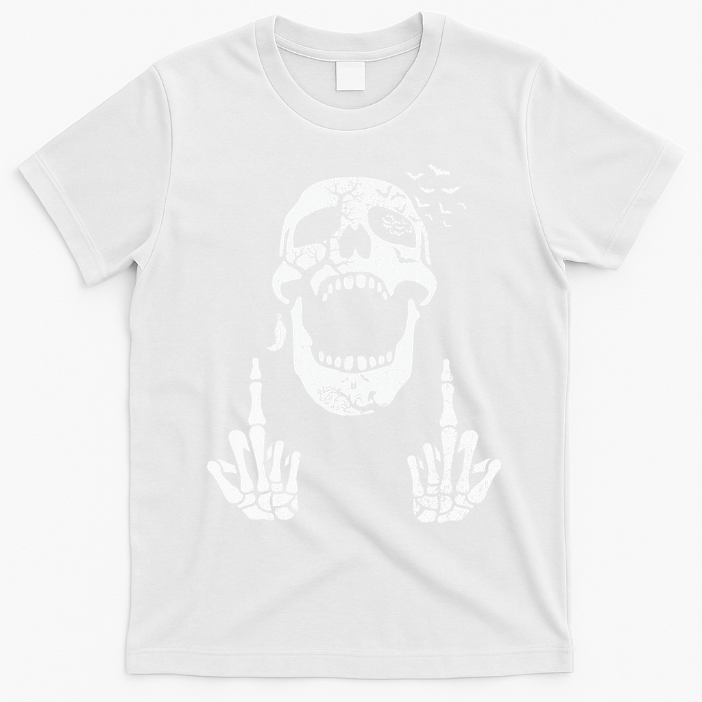 Halloween Skeleton Bones Middle Finger Skull T-Shirt - White