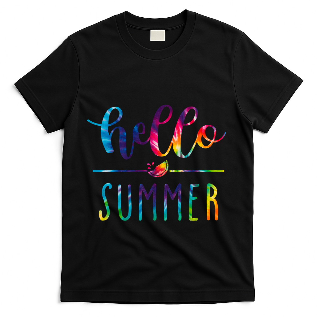 Hello Summer Colorful Rainbow T-Shirt - Black