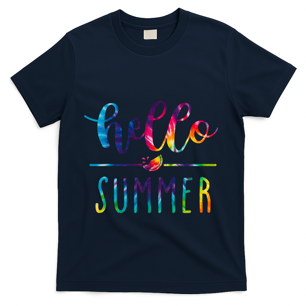 Hello Summer Colorful Rainbow T-Shirt - Navy