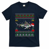 Hammerhead Shark Christmas Lights Santa Ugly Xmas Gift T-Shirt - Navy Blue
