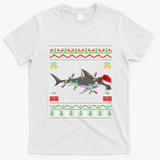 Hammerhead Shark Christmas Lights Santa Ugly Xmas Gift T-Shirt - White