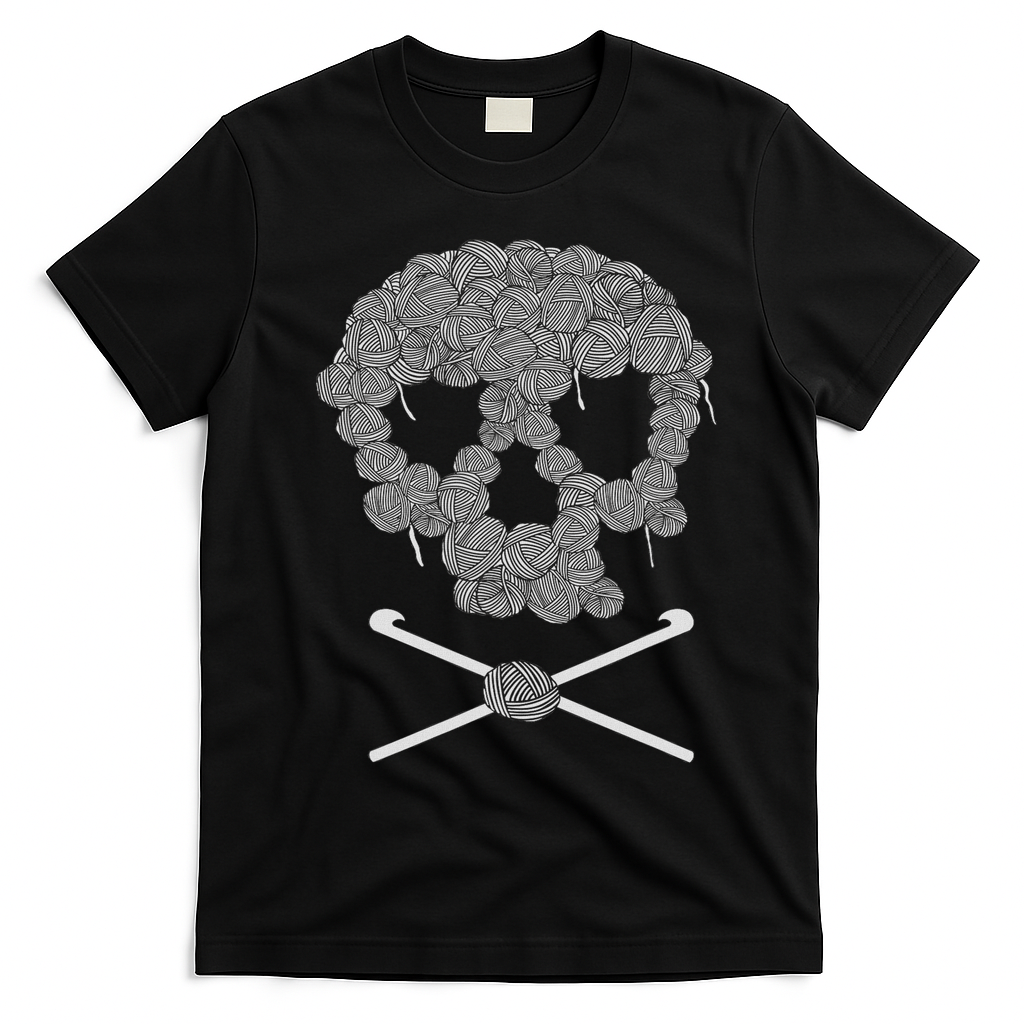 Halloween Skull Crochet Lovers Yarn Funny Skeleton T-Shirt - Black