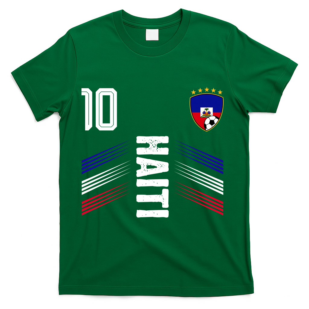 Haiti Soccer Fan Number 10 Graphic Jersey T-Shirt - Green