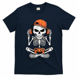 Halloween Skeleton Gamer Video Gaming T-Shirt - Navy Blue