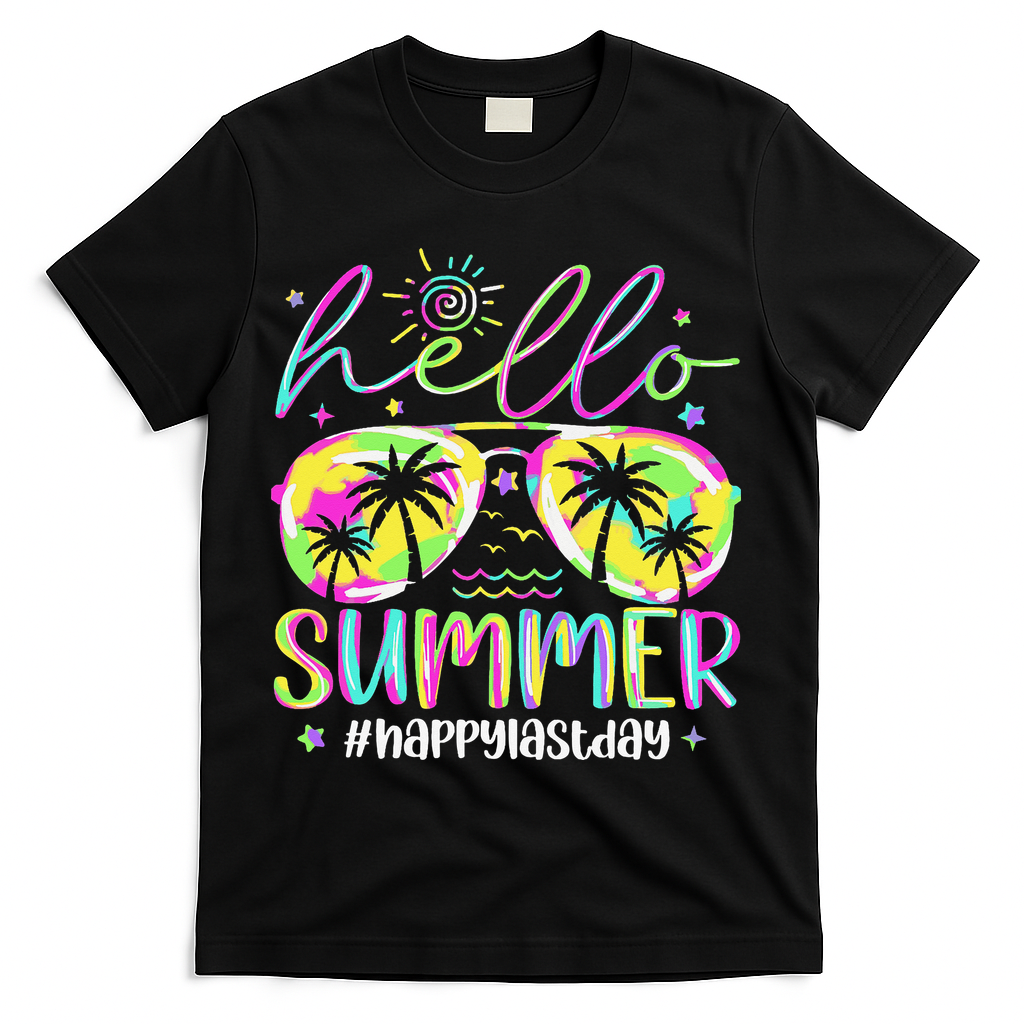 Hello Summer Happy Last Day Of School Teacher Student T-Shirt - Black