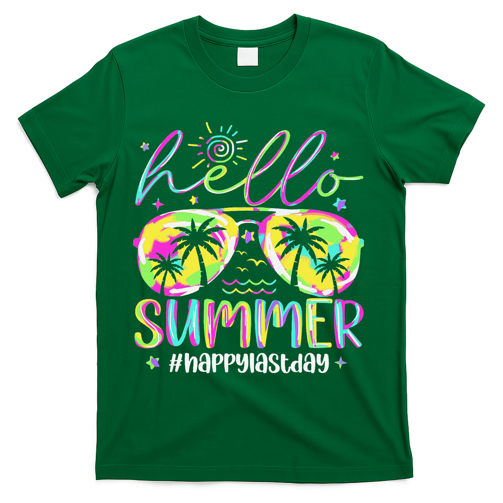 Hello Summer Happy Last Day Of School Teacher Student T-Shirt - Green
