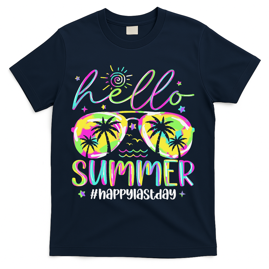 Hello Summer Happy Last Day Of School Teacher Student T-Shirt - Navy