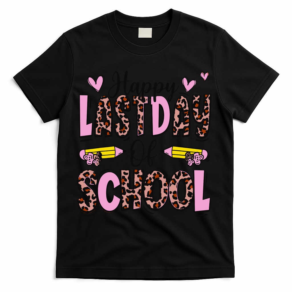 Hello Summer Happy Last Day Of School Leopard T-Shirt - Black