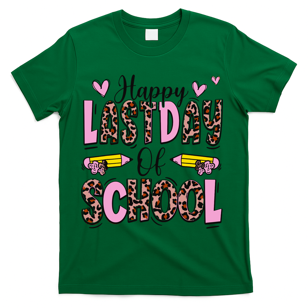 Hello Summer Happy Last Day Of School Leopard T-Shirt - Green