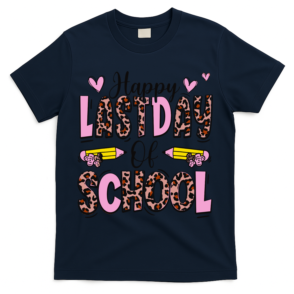 Hello Summer Happy Last Day Of School Leopard T-Shirt - Navy