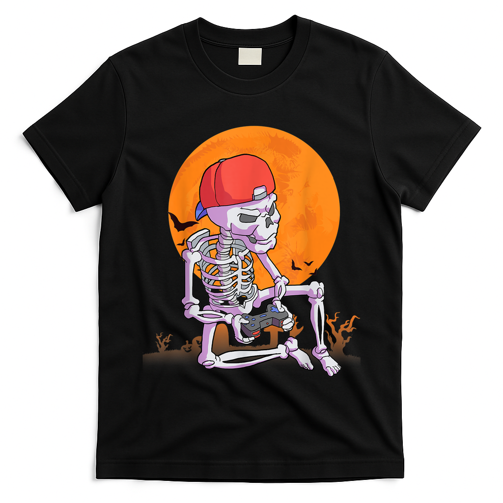Halloween Shirt Men Boys Gamer Gaming Skeleton T-Shirt