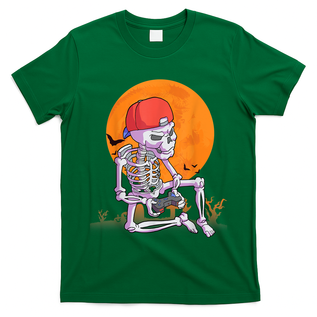 Halloween Shirt Men Boys Gamer Gaming Skeleton T-Shirt