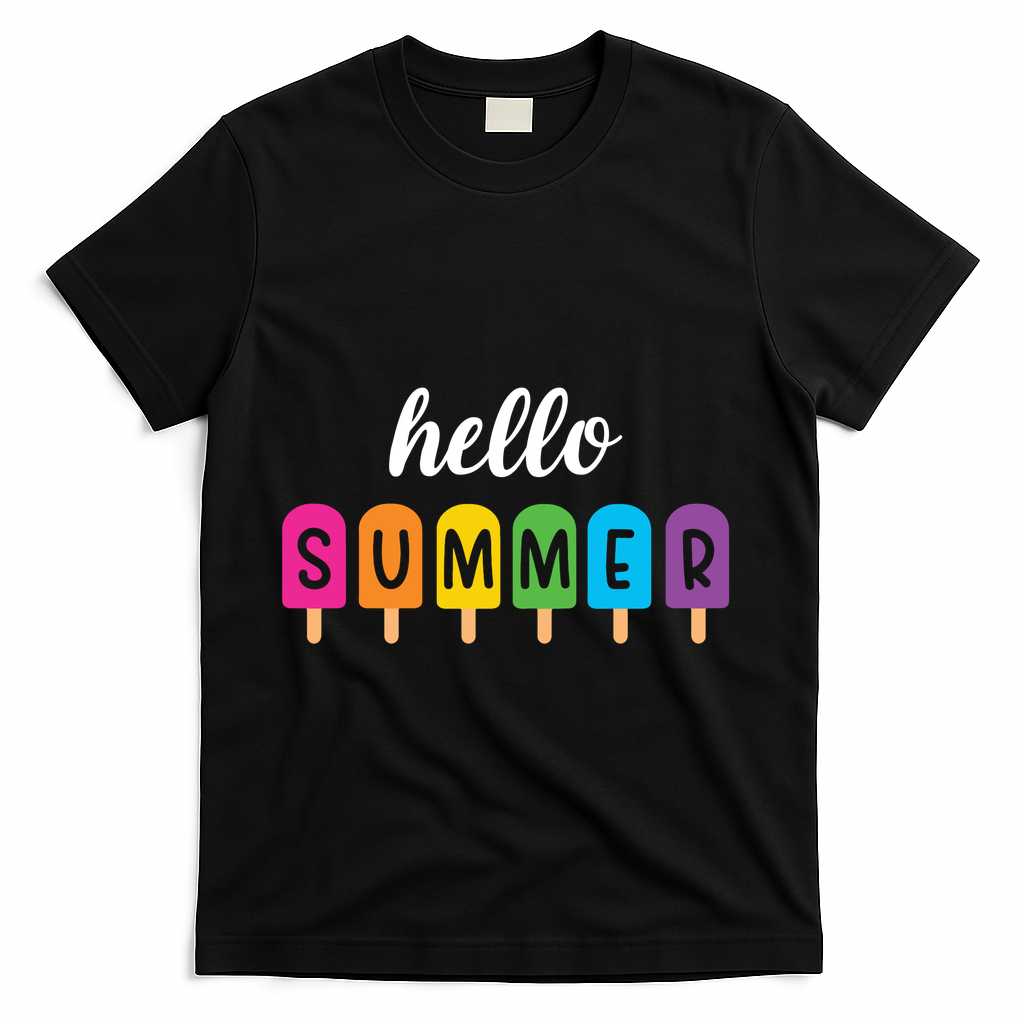 Hello Summer Popsicle Colorful T-Shirt - Black