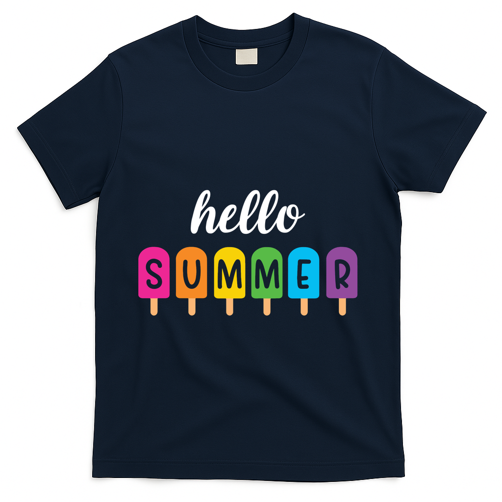 Hello Summer Popsicle Colorful T-Shirt - Navy