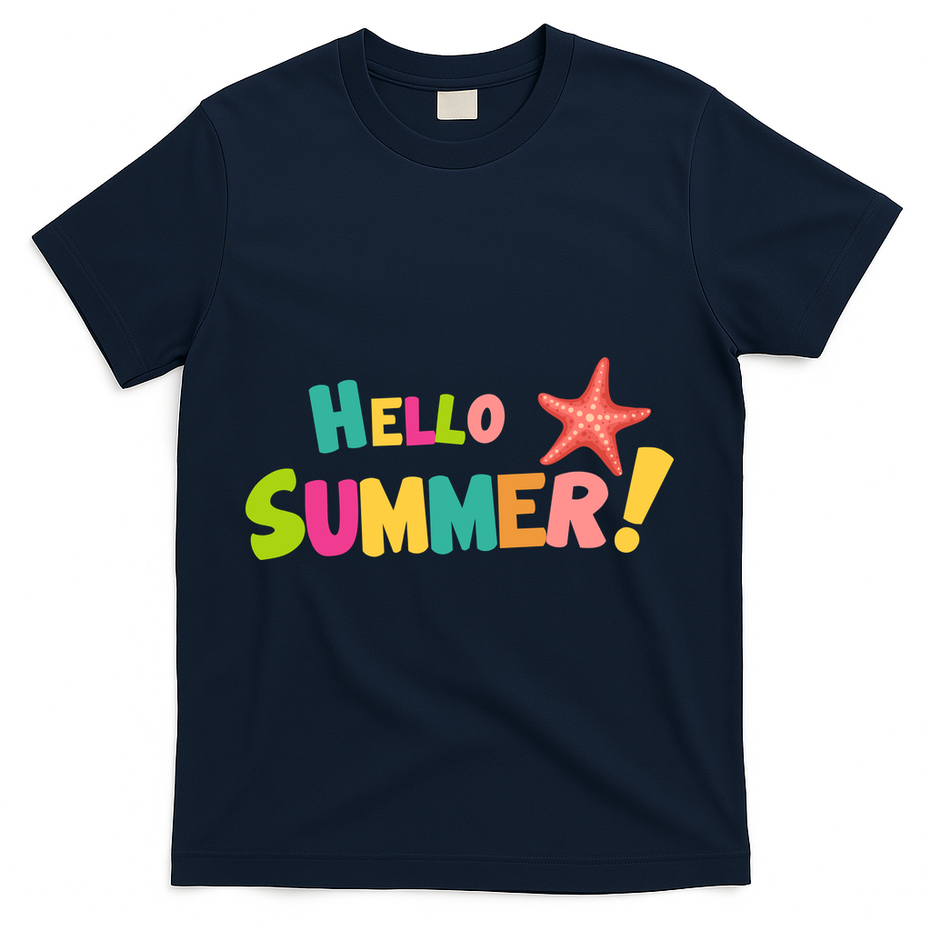 Hello Summer Starfish Colorful T-Shirt - Navy
