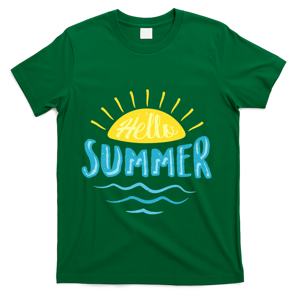 Hello Summer Sunset Ocean Wave T-Shirt - Green