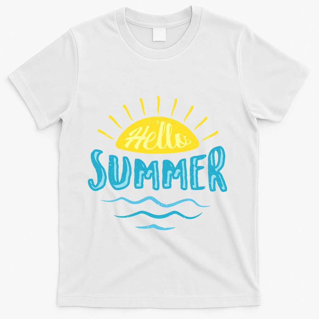 Hello Summer Sunset Ocean Wave T-Shirt - White