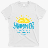 Hello Summer Sunset Ocean Wave T-Shirt - White