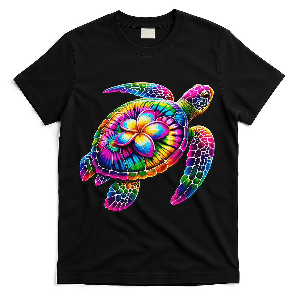 Hawaiian Sea Turtle Tie Dye Hawaii Vacation Beach Summer T-Shirt - Black