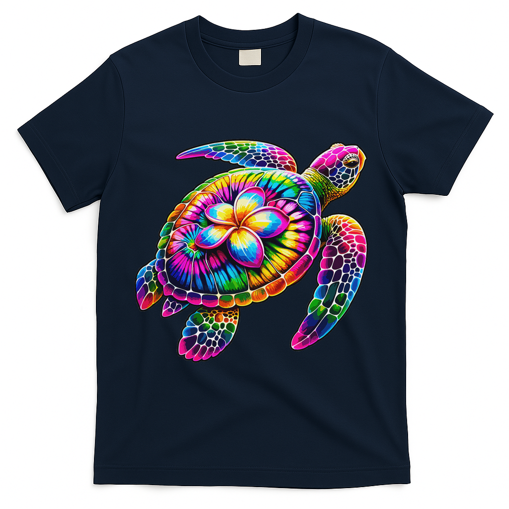 Hawaiian Sea Turtle Tie Dye Hawaii Vacation Beach Summer T-Shirt - Navy