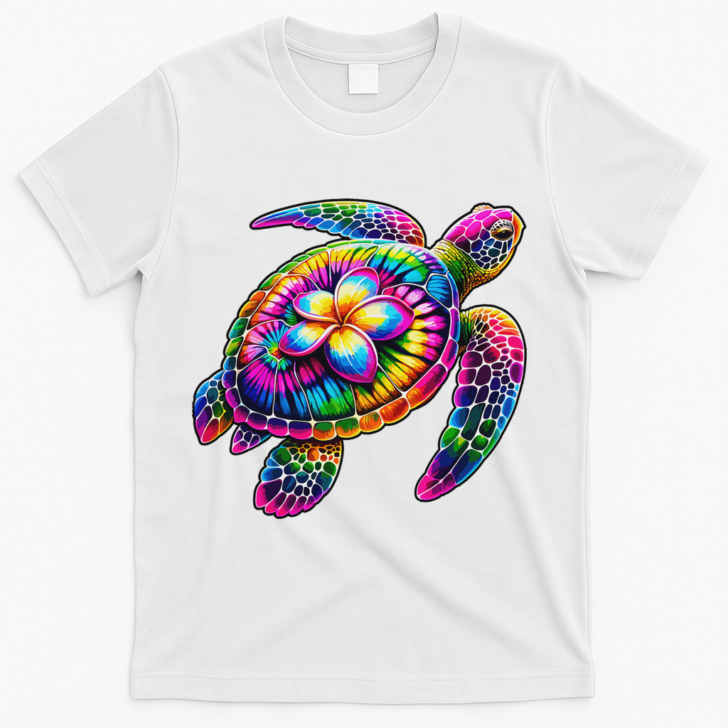 Hawaiian Sea Turtle Tie Dye Hawaii Vacation Beach Summer T-Shirt - White