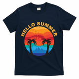 Hello Summer Tropical Sunset Beach T-Shirt - Navy