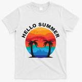 Hello Summer Tropical Sunset Beach T-Shirt - White