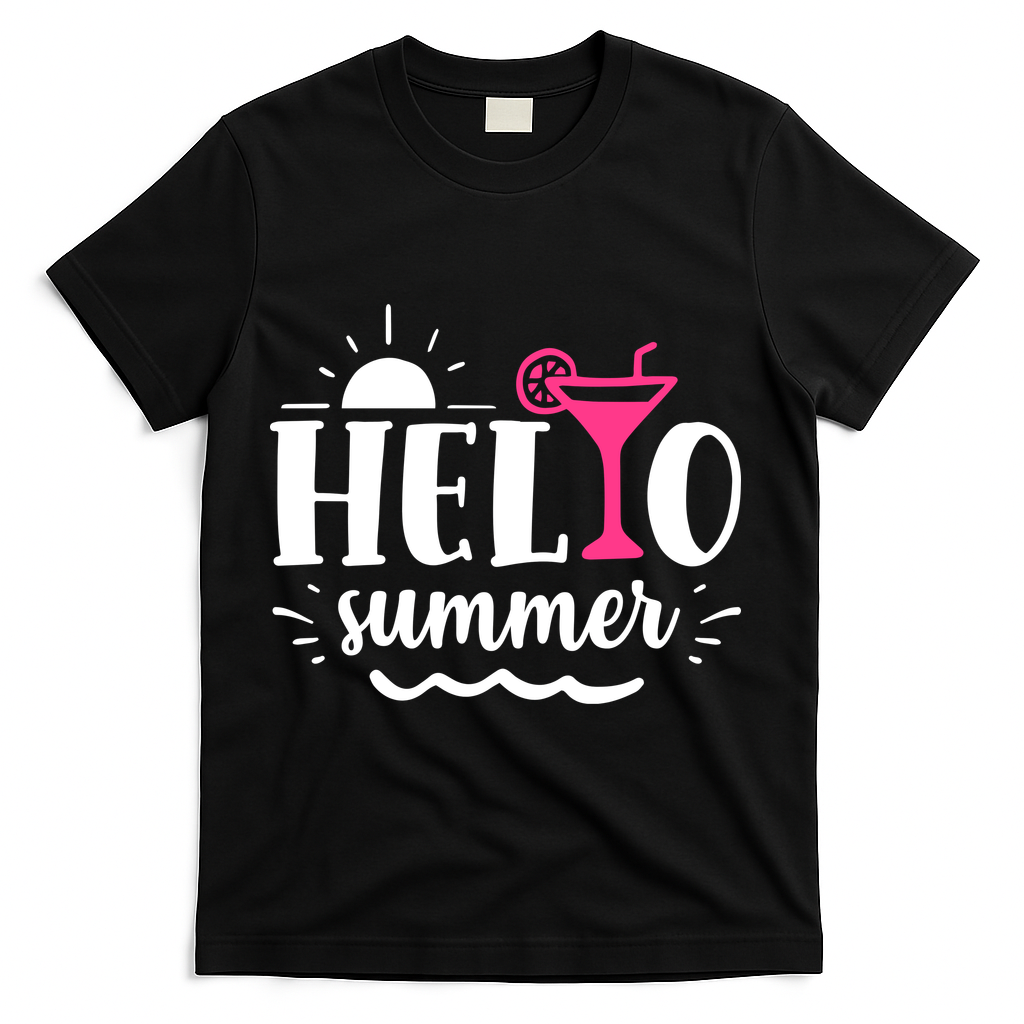 Hello Summer Vacation Fun T-Shirt - Black