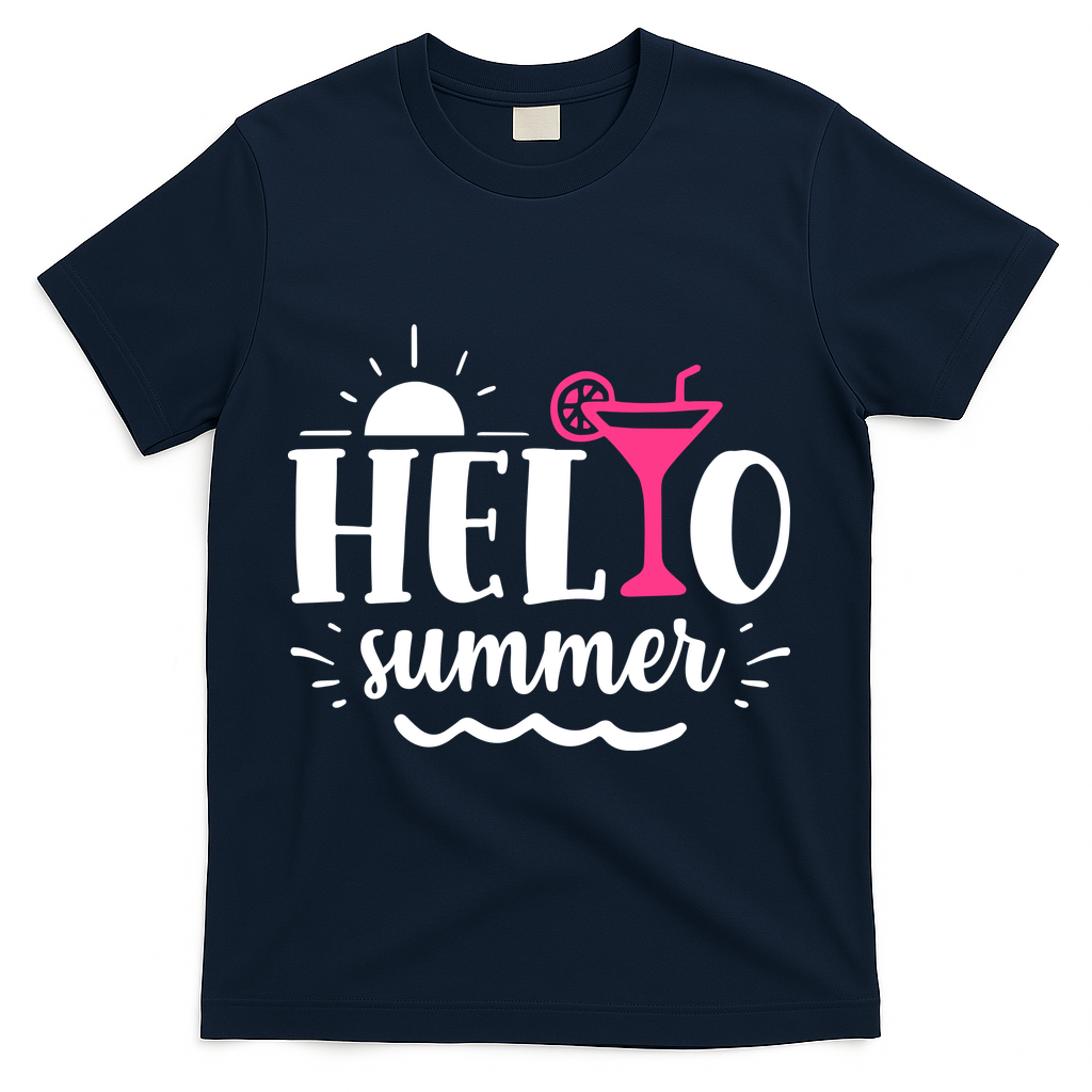 Hello Summer Vacation Fun T-Shirt - Navy