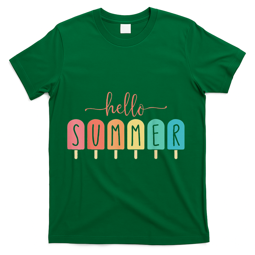 Hello Summer Vacation Ice Cream Popsicle Ice Lolly T-Shirt - Green