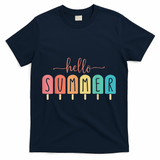 Hello Summer Vacation Ice Cream Popsicle Ice Lolly T-Shirt - Navy