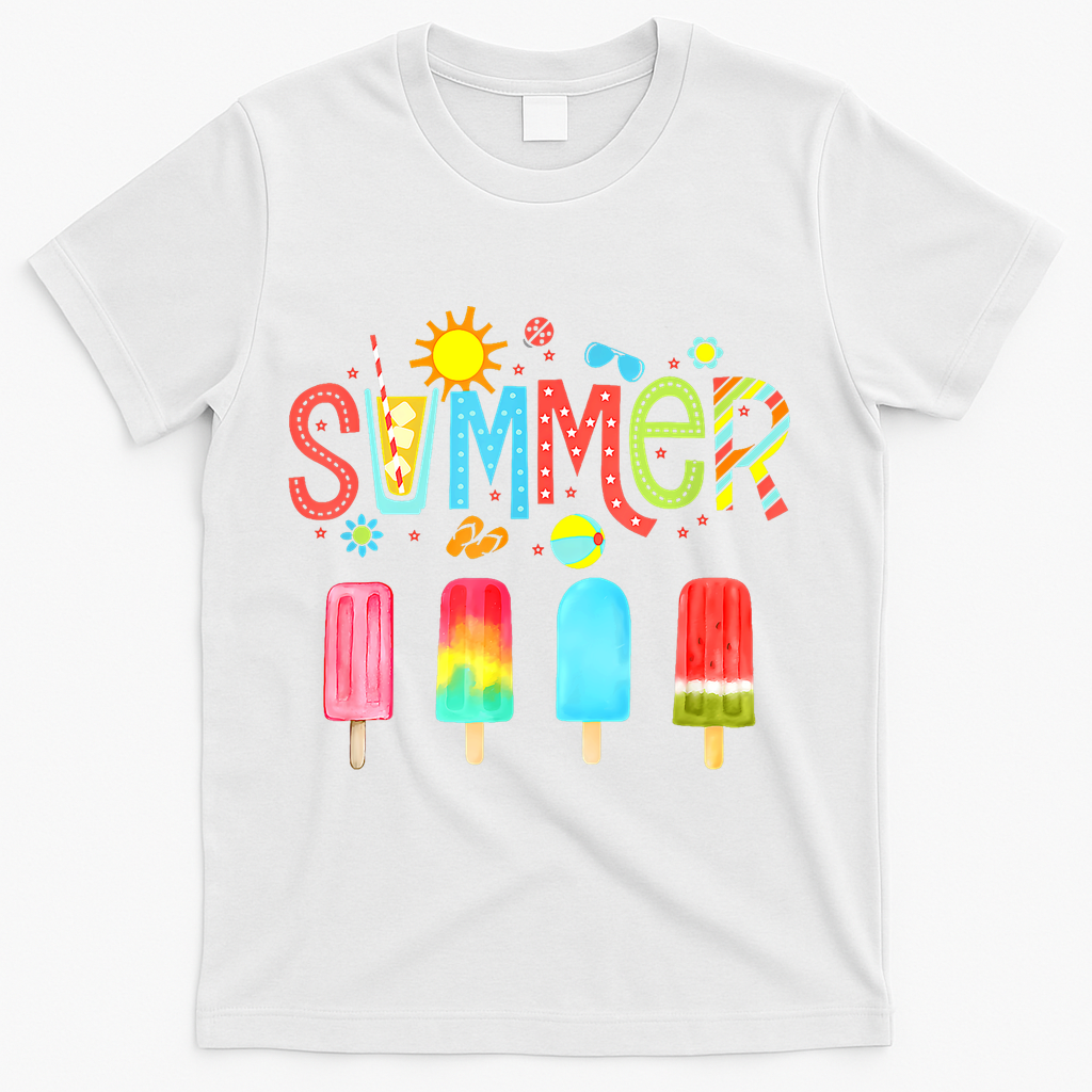Hello Summer Vacation Ice Cream Popsicle Ice Lolly Gifts T-Shirt - White