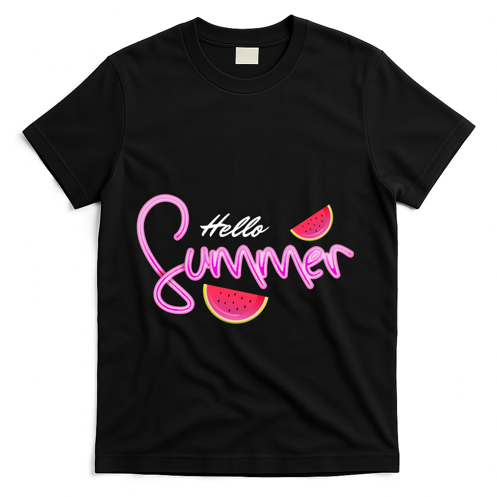 Hello Summer Watermelon Retro T-Shirt - Black