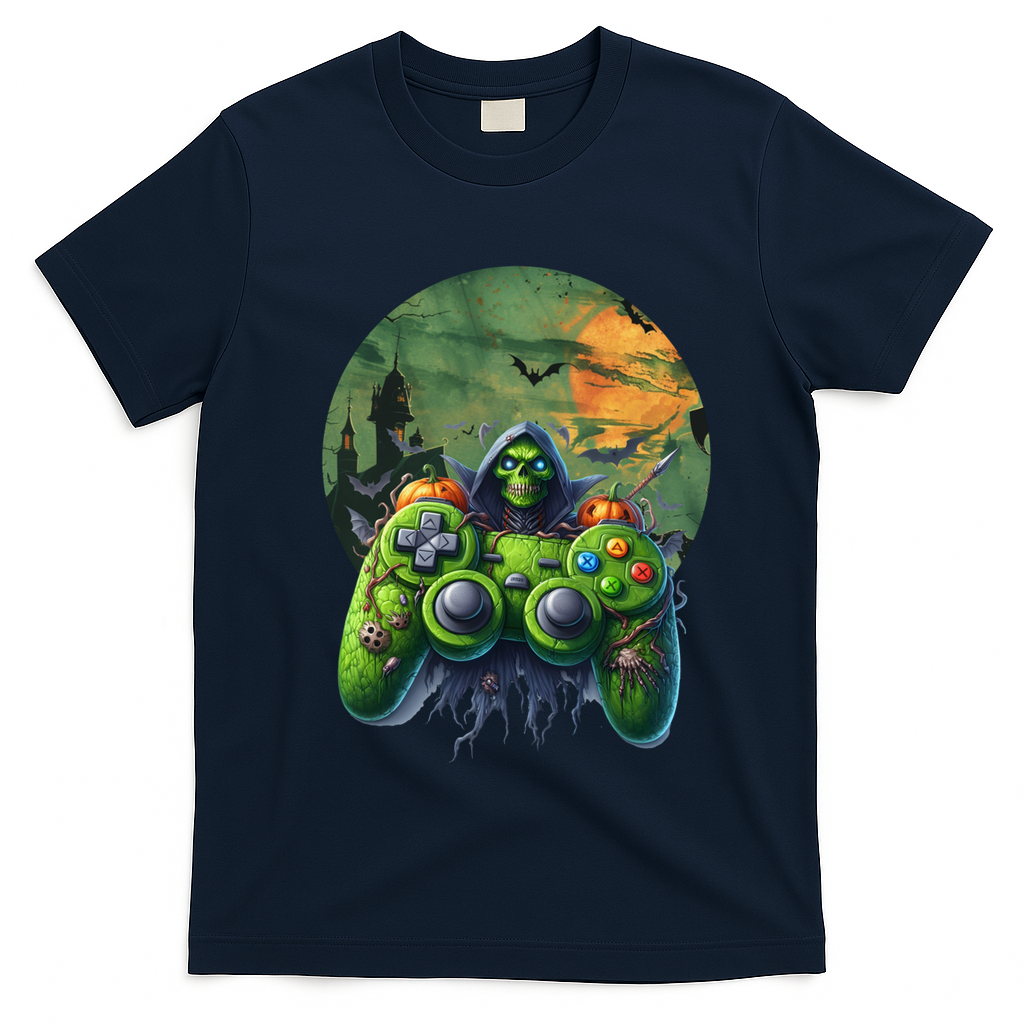 Halloween Skeleton Zombie Gaming Controller Mummy Gift T-Shirt - Navy Blue