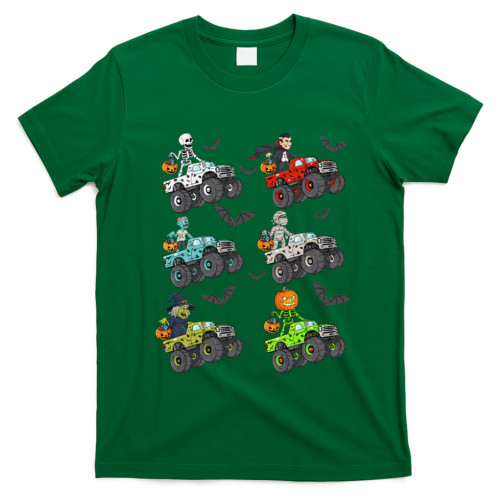 Halloween Skeleton Zombie Riding Monster Truck Vampire T-Shirt - Irish Green