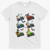 Halloween Skeleton Zombie Riding Monster Truck Vampire T-Shirt - White