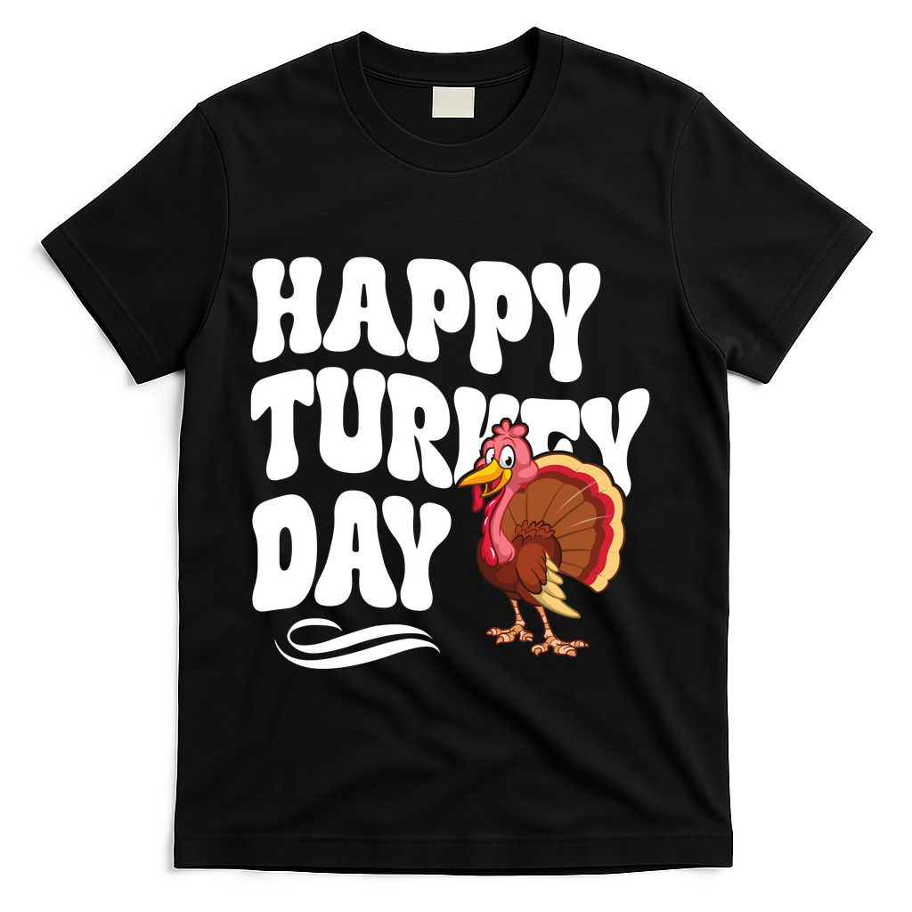 Happy Turkey Day Thanksgiving Holiday T-Shirt - Black