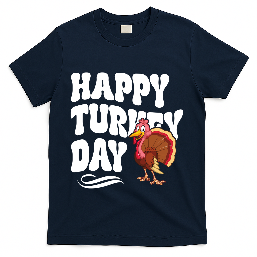 Happy Turkey Day Thanksgiving Holiday T-Shirt - Navy