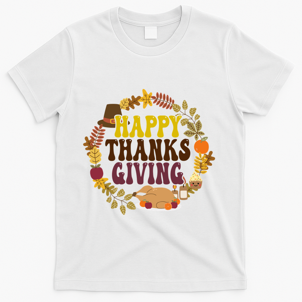 Happy Thanksgiving Fall Holiday T-Shirt - White