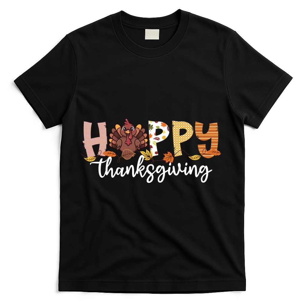 Happy Thanksgiving Fall Turkey T-Shirt - Black