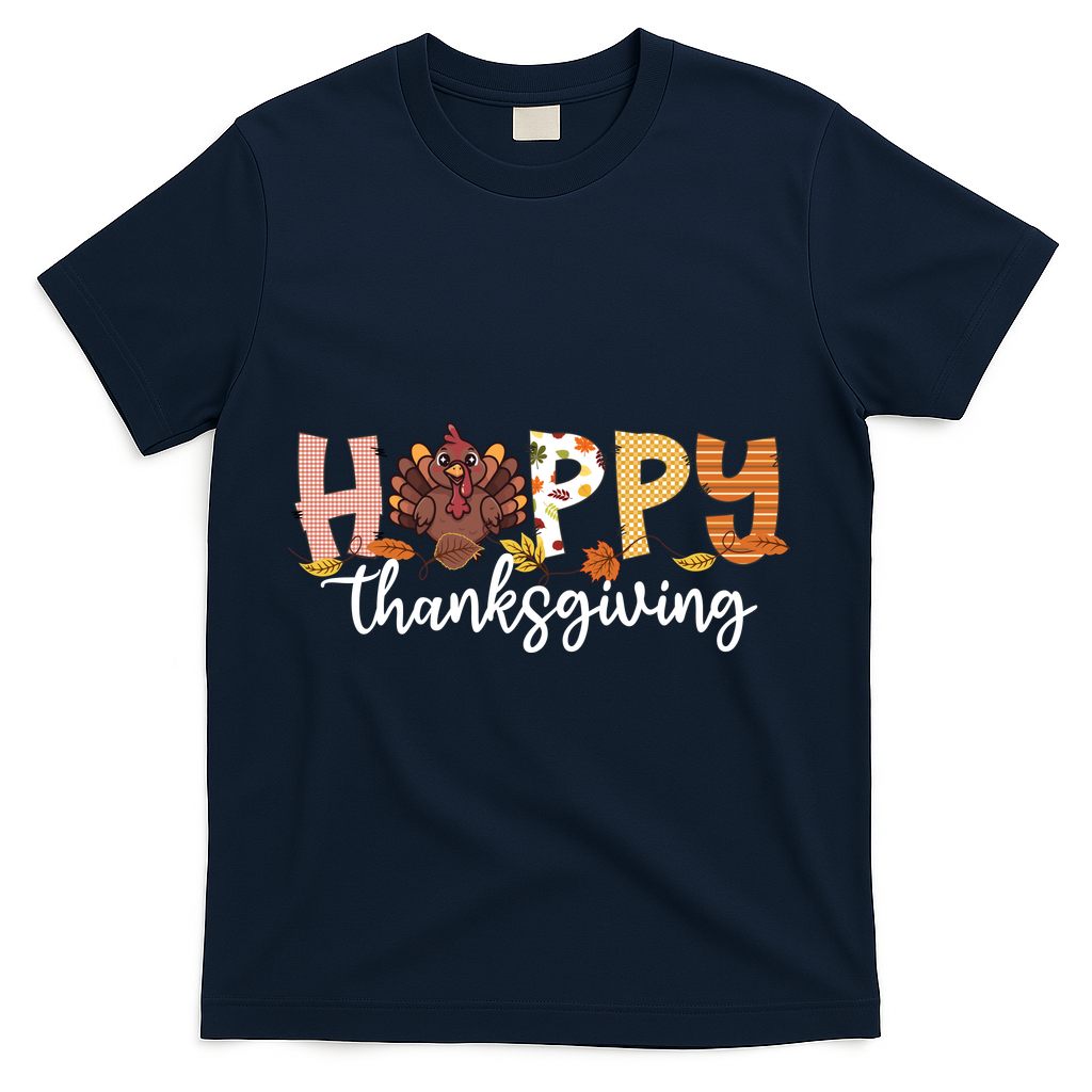 Happy Thanksgiving Fall Turkey T-Shirt - Navy