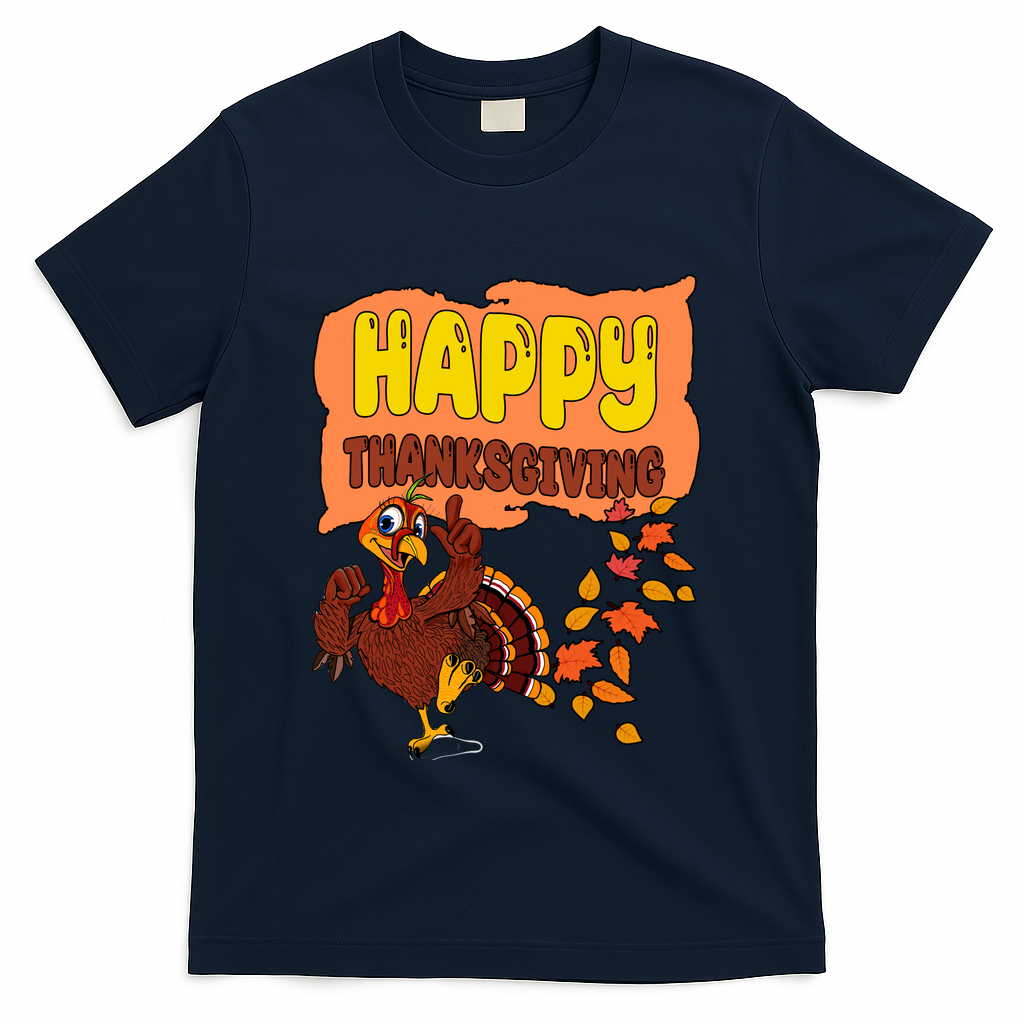 Happy Thanksgiving Festive Fun Holiday T-Shirt - Navy