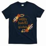 Happy Thanksgiving Fall Leaves Holiday Gift T-Shirt - Navy